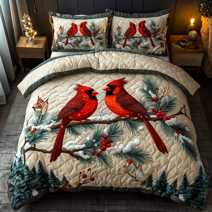 Red Feathered Beauty -Piece Quilted Bedding Set VTQ-Myprintsy