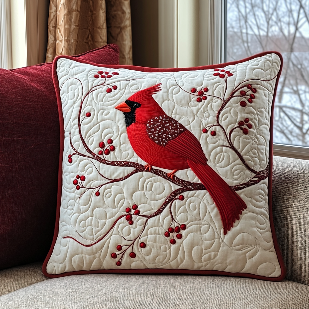 Red Feathered Winter Quilted Pillow Case VTQ-Myprintsy