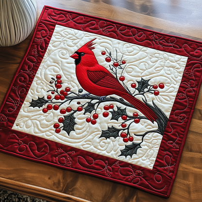 Red Feathered Winter Quilted Place Mat VTQ-Myprintsy