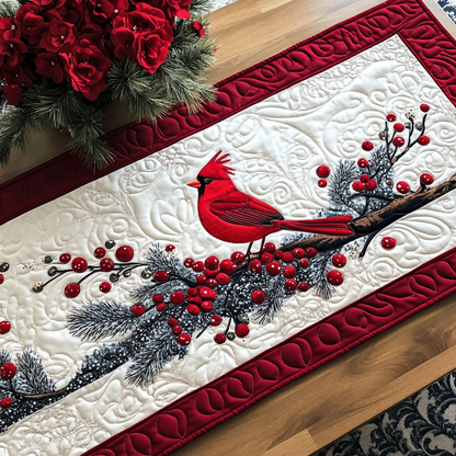 Red Feathered Winter Quilted Table Runner VTQ-Myprintsy