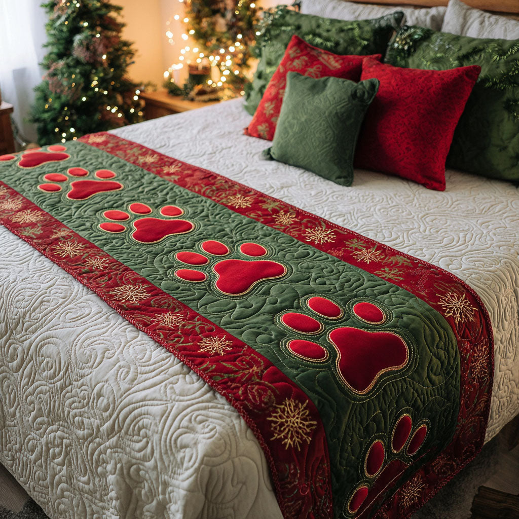 Red Pawpath Quilted Bed Runner VTQ-Myprintsy