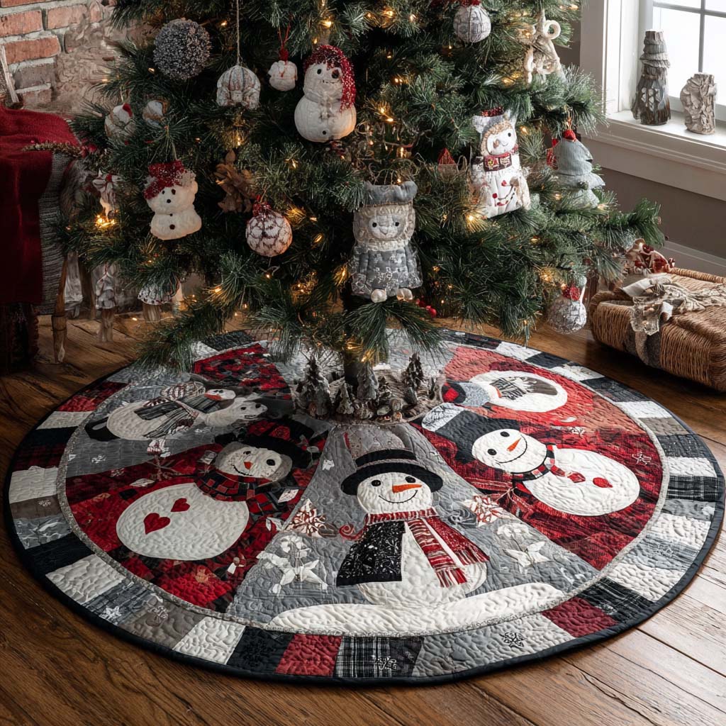 Red Snowman Circle Quilted Tree Skirt-Myprintsy