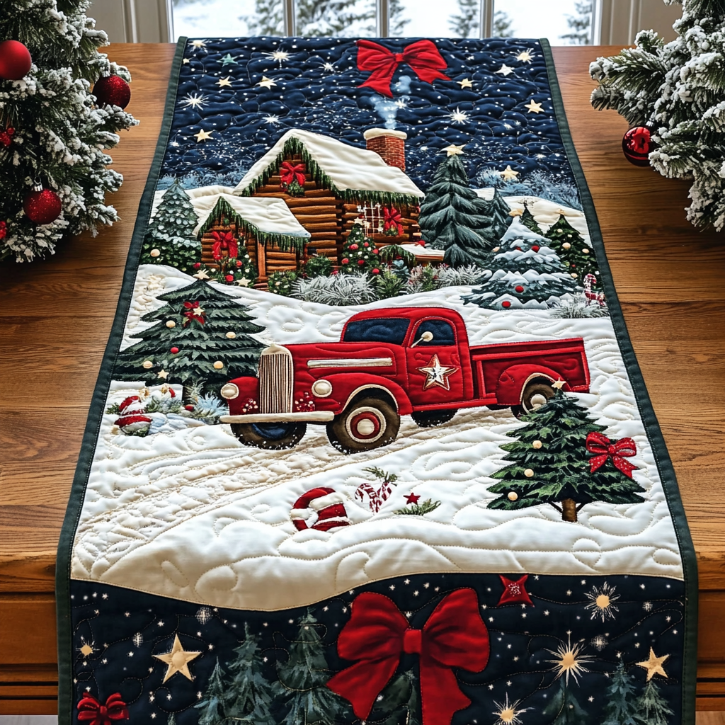Red Truck Winter Journey Quilted Table Runner VTQ-Myprintsy