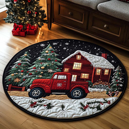 Red Truck Yuletide Quilted Round Mat VTQ-Myprintsy