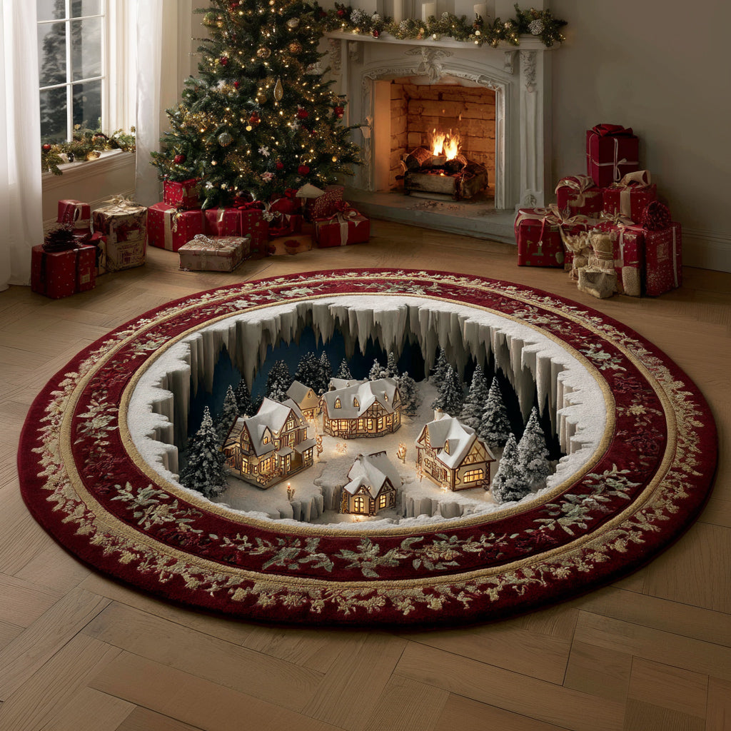 Regal Christmas Village Round Carpet VTQ-Myprintsy