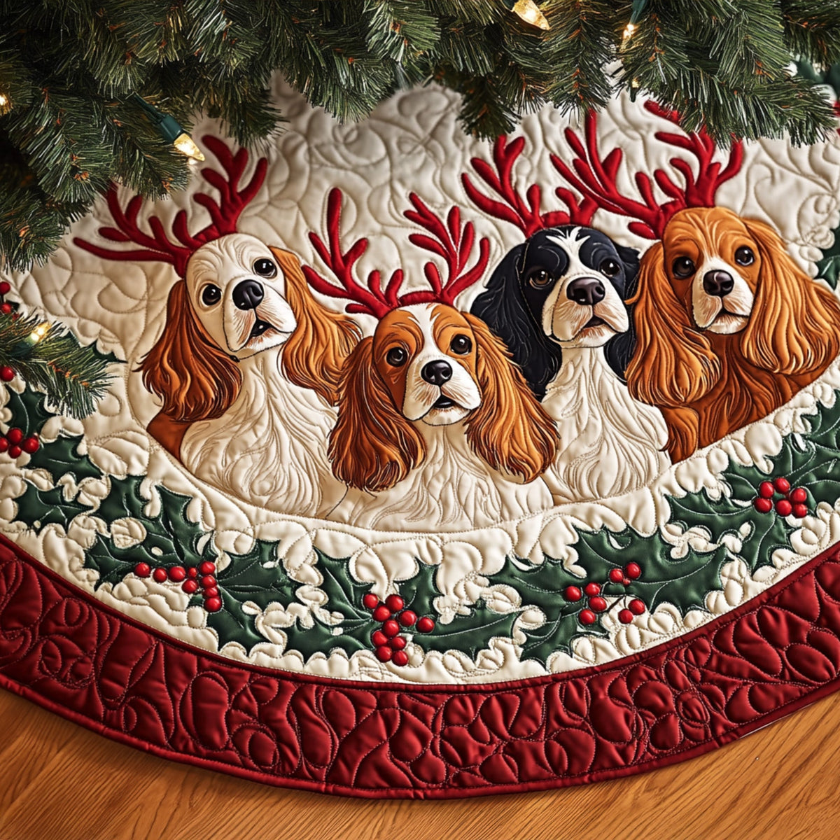 Regal Spaniel Slumber Quilted Christmas Tree Skirt-Myprintsy