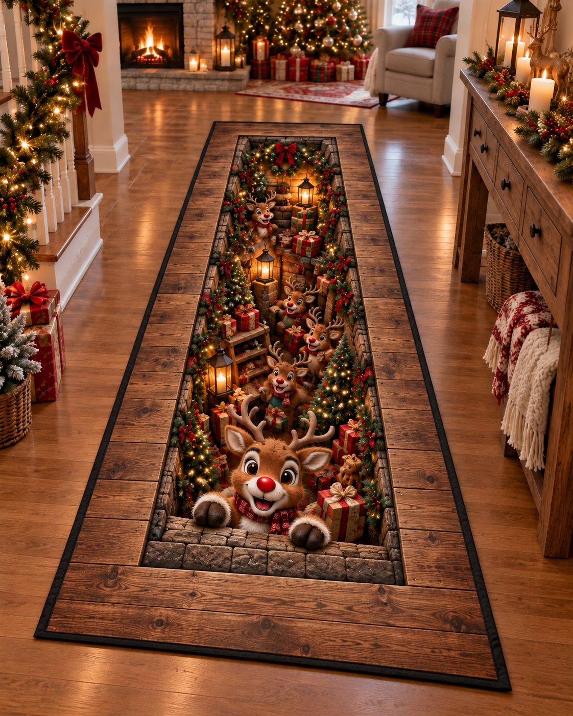 Reindeer Christmas Hideaway Runner Carpet VTQ-Myprintsy