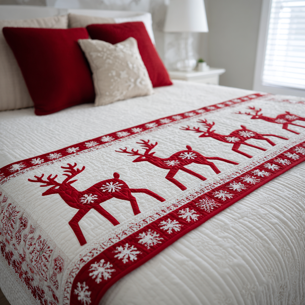 Reindeer Delight Quilted Bed Runner VTQ-Myprintsy