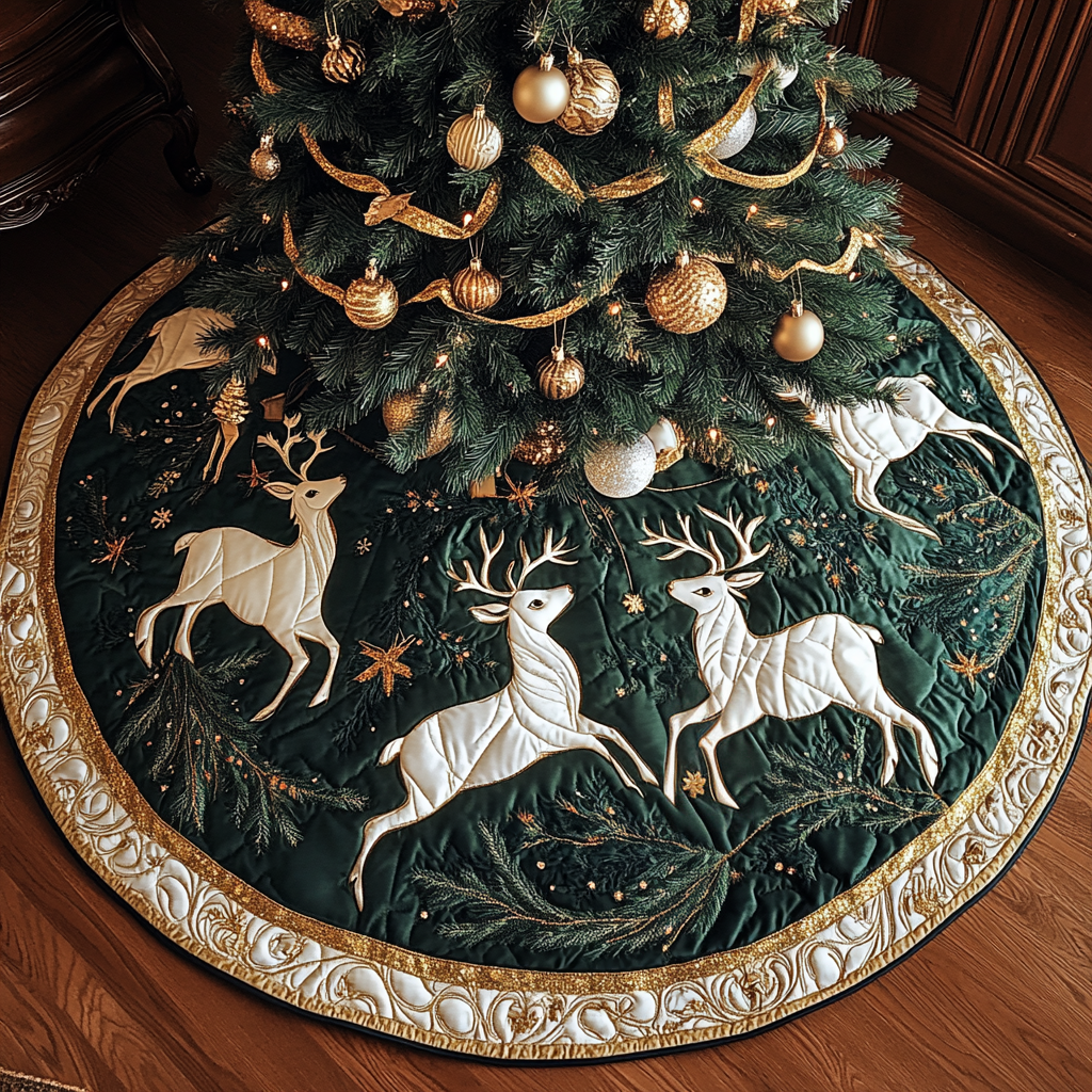Reindeer Dream Christmas Quilted Tree Skirt-Myprintsy