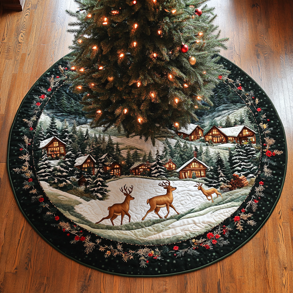 Reindeer Dream Christmas Quilted Tree Skirt-Myprintsy