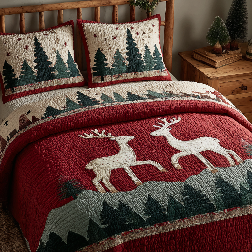 Reindeer Glow -Piece Quilted Bedding Set VTQ-Myprintsy