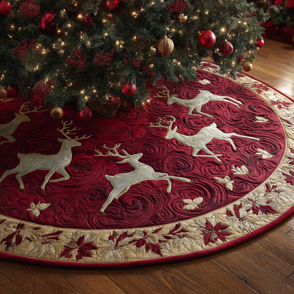 Reindeer Journey Christmas Quilted Tree Skirt-Myprintsy