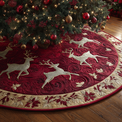 Reindeer Journey Christmas Quilted Tree Skirt-Myprintsy