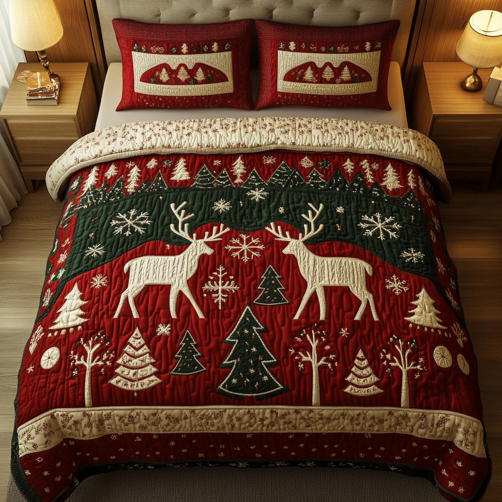 Reindeer Lodge -Piece Quilted Bedding Set VH VTQ-Myprintsy