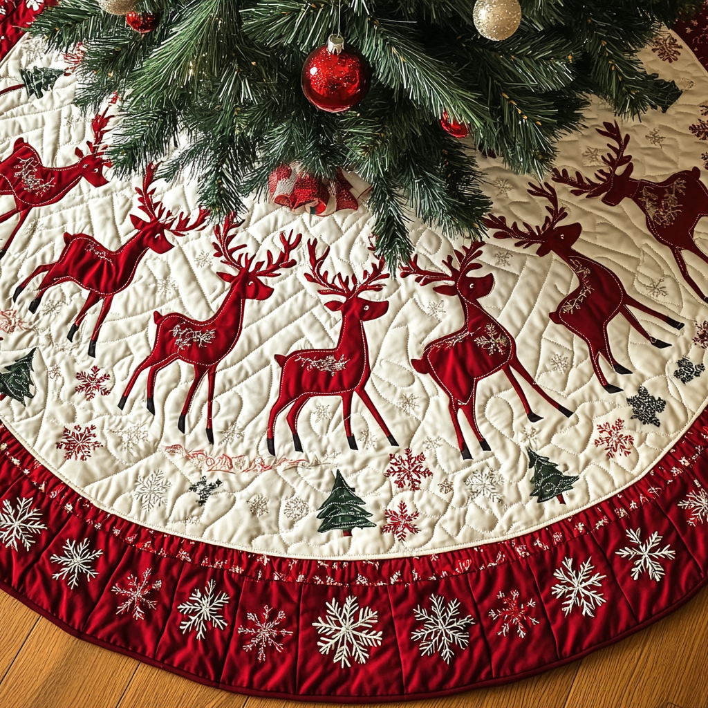 Reindeer Revelry Christmas Quilted Tree Skirt-Myprintsy