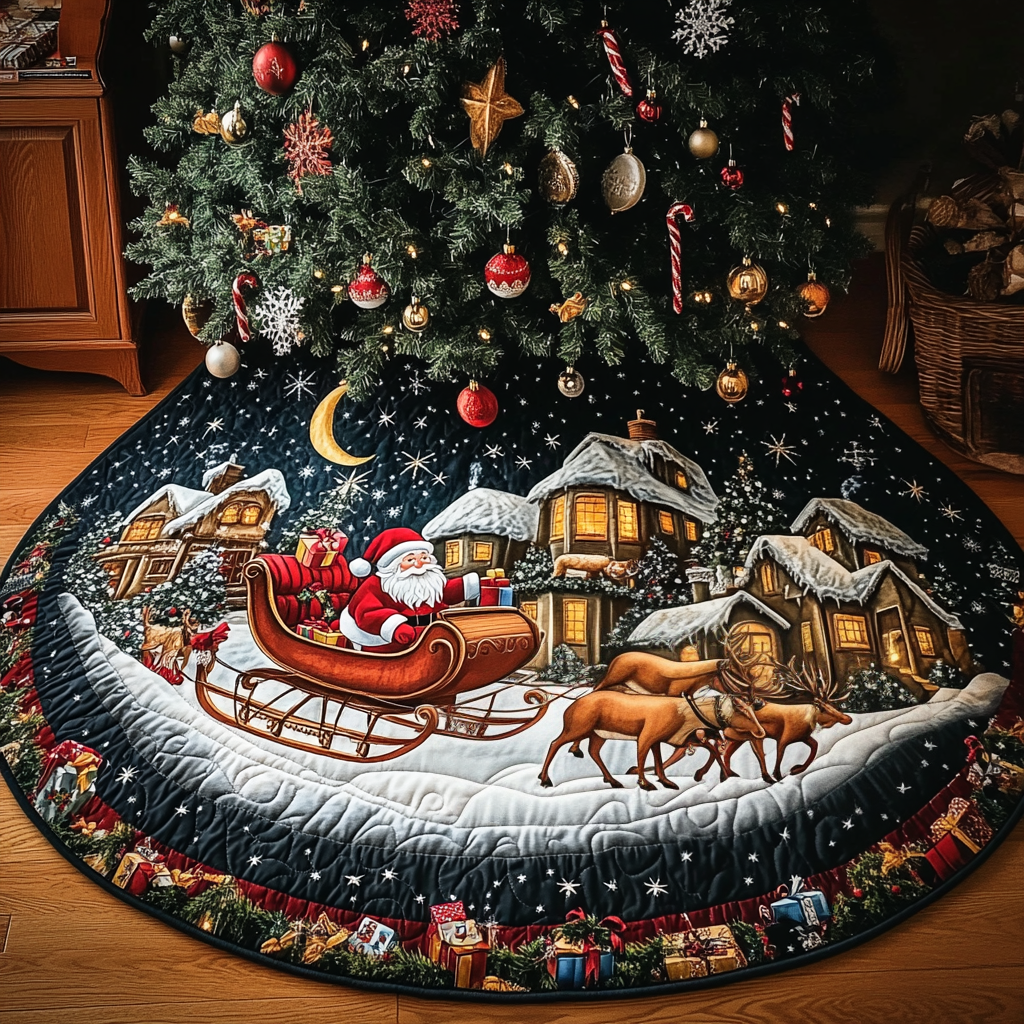 Reindeer Ride Christmas Quilted Tree Skirt VH VTQ-Myprintsy