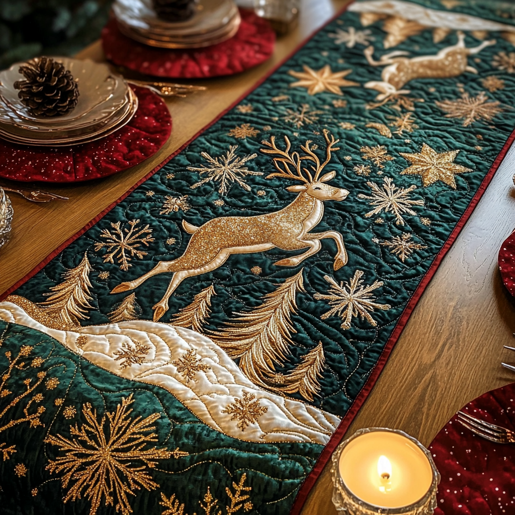 Reindeer Sparkle Quilted Table Runner VH VTQ-Myprintsy