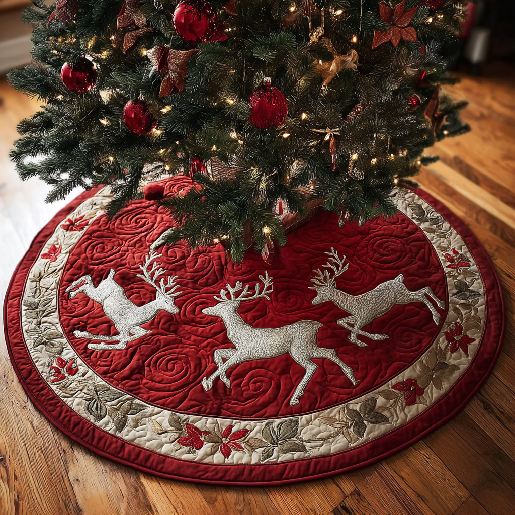 Reindeer Spirit Christmas Quilted Tree Skirt-Myprintsy