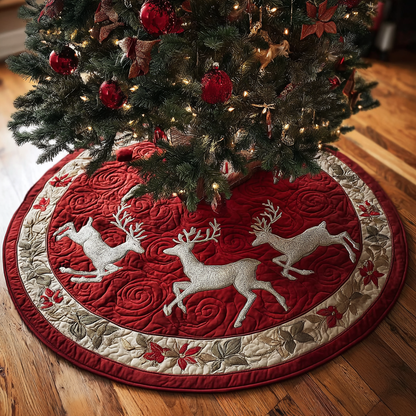 Reindeer Spirit Christmas Quilted Tree Skirt-Myprintsy