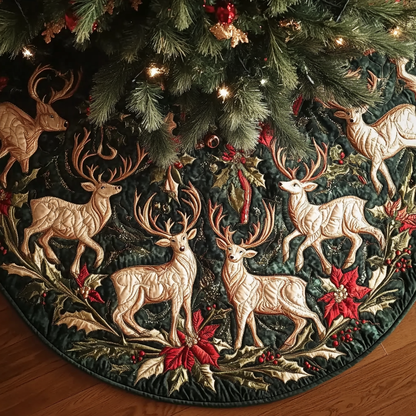 Reindeer Whispers Christmas Quilted Tree Skirt VTQ-Myprintsy