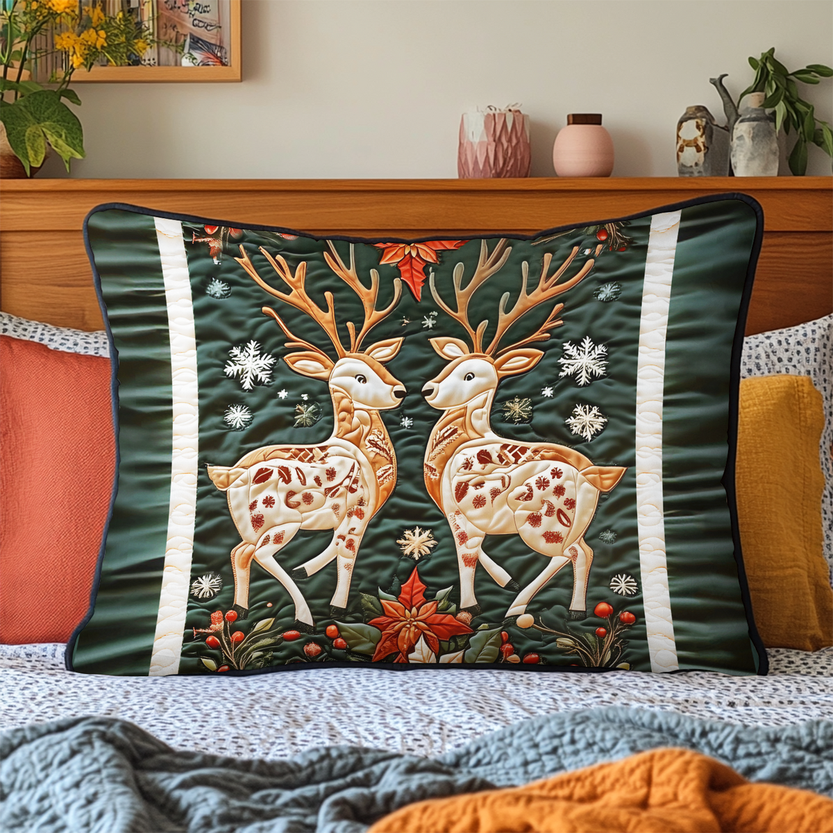 Reindeer Wonderland Quilted Bedding Pillow Case VH VTQ-Myprintsy