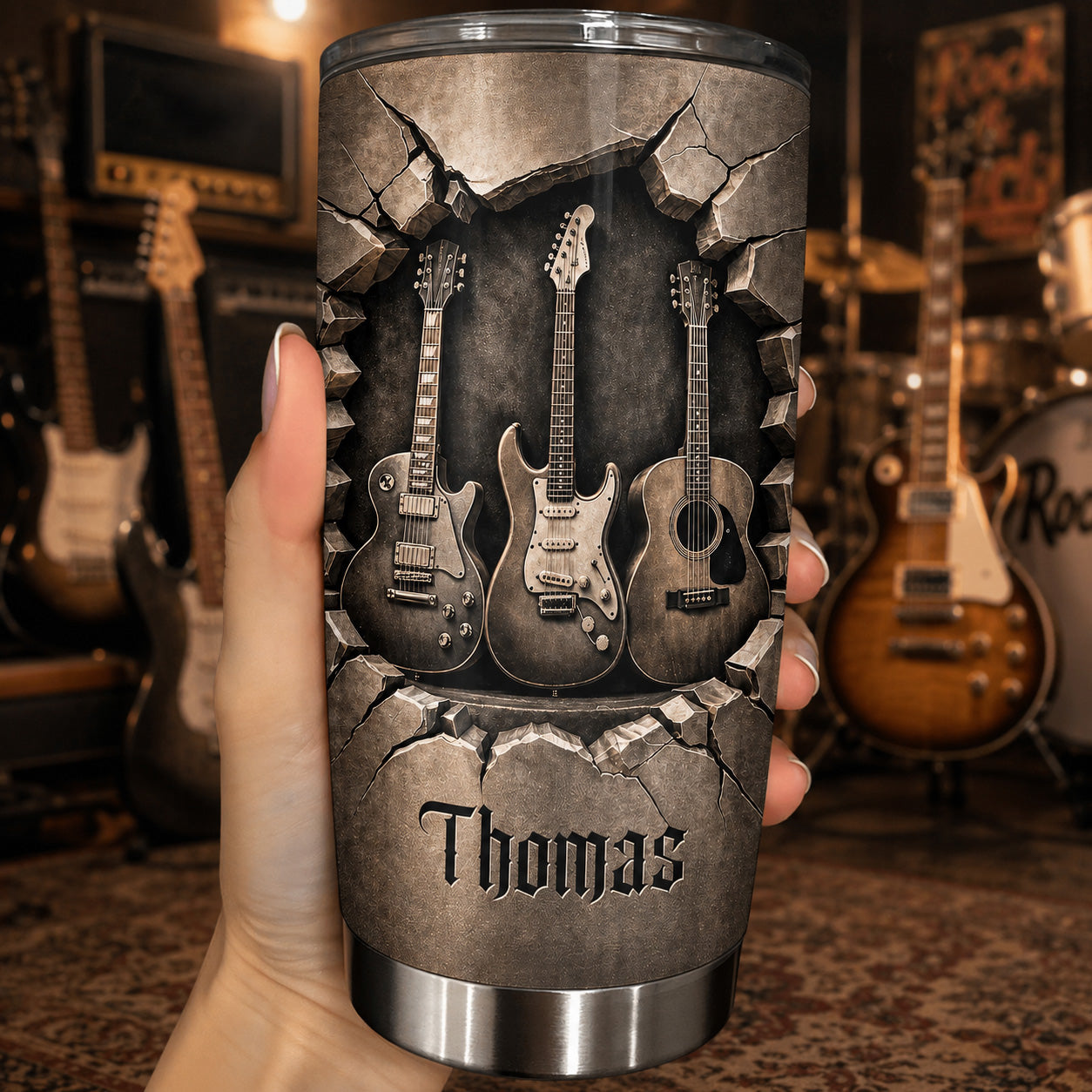 Rock And Roll Spirit 3D Guitars - Personalized Stainless Steel Tumbler-Myprintsy