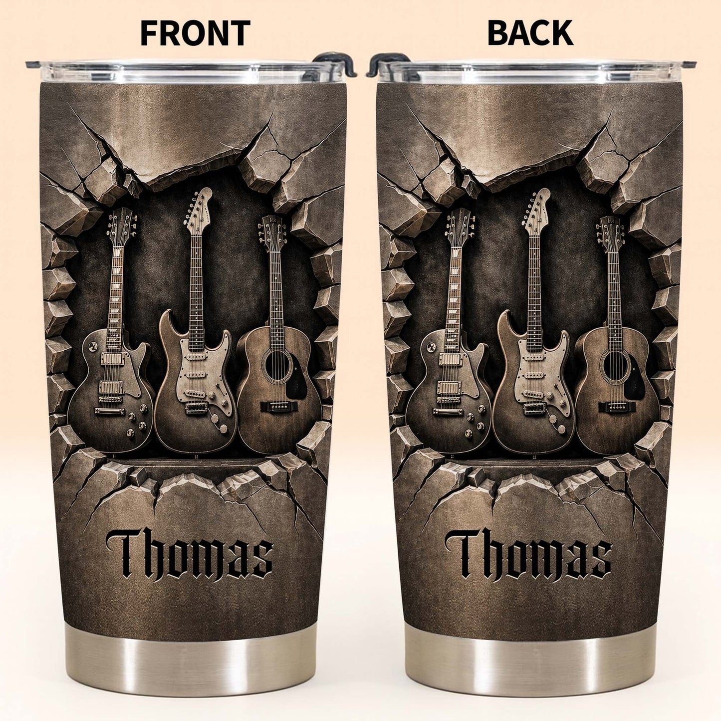Rock And Roll Spirit 3D Guitars - Personalized Stainless Steel Tumbler-Myprintsy