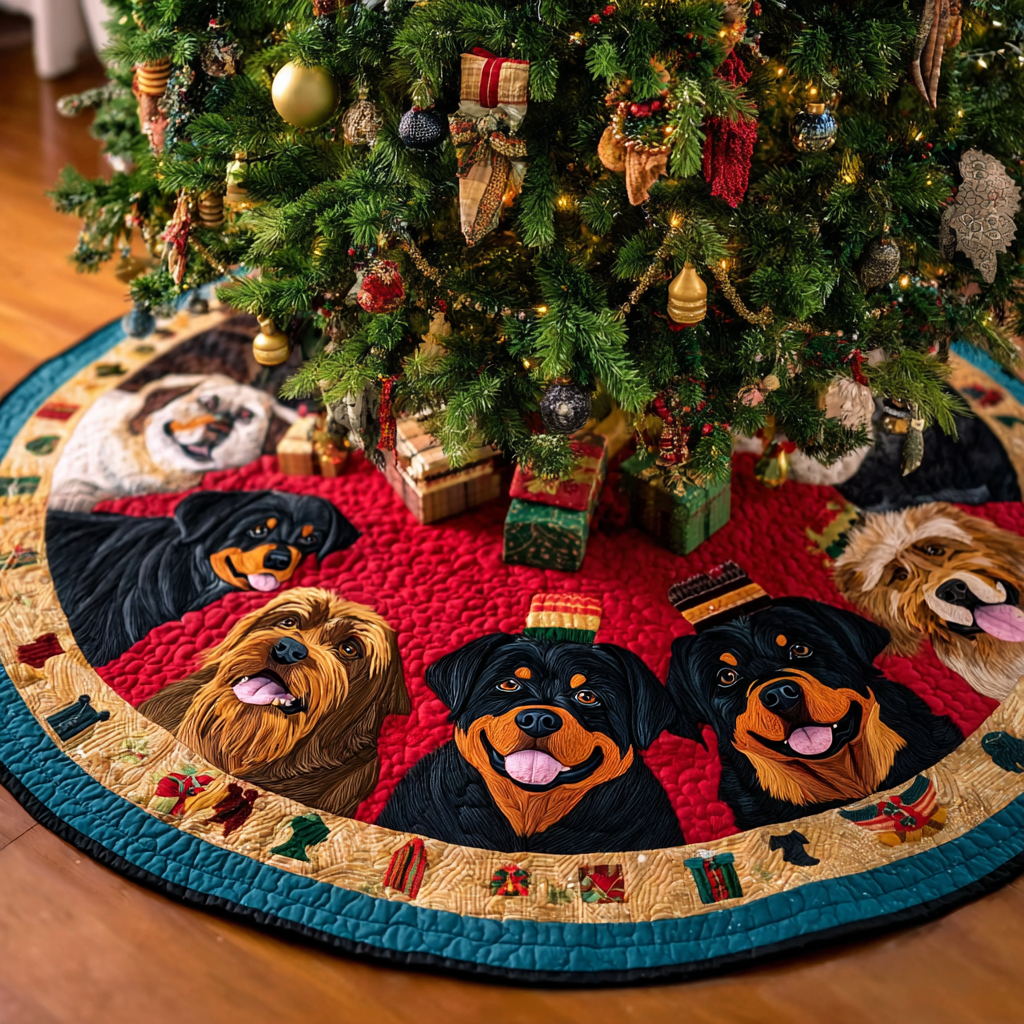 Rottweiler Dream Christmas Quilted Tree Skirt-Myprintsy