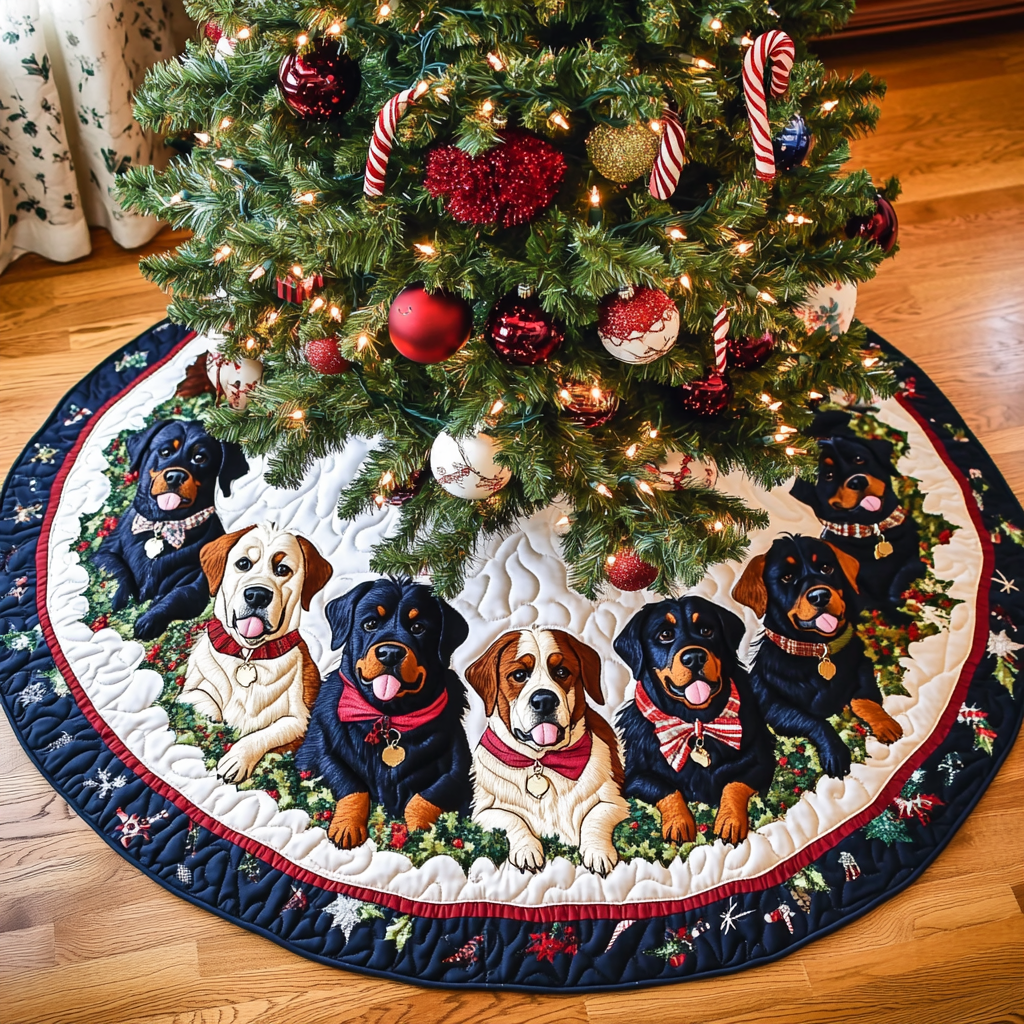 Rottweiler Holiday Spirit Christmas Quilted Tree Skirt-Myprintsy