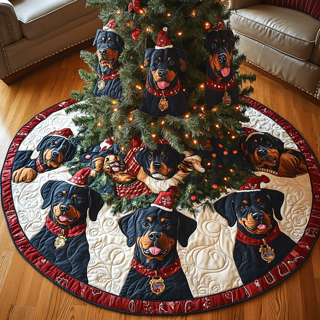 Rottweiler Winter Wonderland Christmas Quilted Tree Skirt-Myprintsy