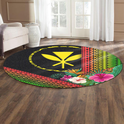Hawaii Round Rug Turtle Polynesian Pattern Reggae Color