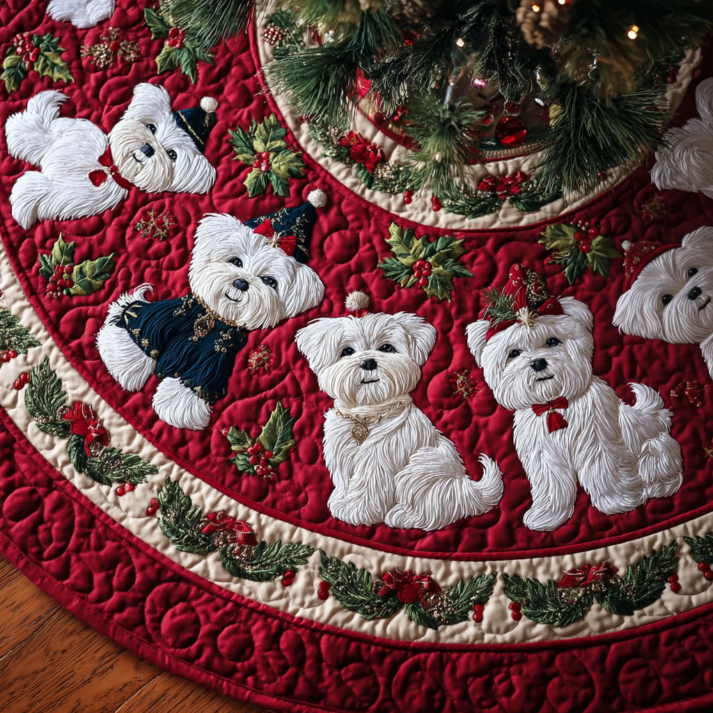 Royal Maltese Red Quilted Christmas Tree Skirt HH-Myprintsy