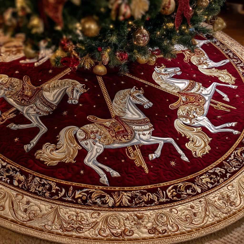 Ruby Carousel Horse Quilted Christmas Tree Skirt VTQ-Myprintsy