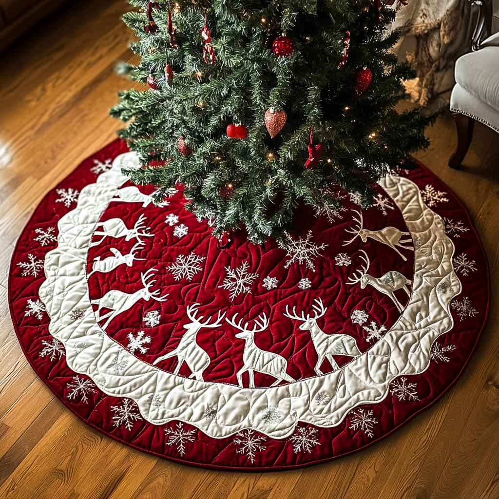 Rudolph Glow Christmas Quilted Tree Skirt-Myprintsy