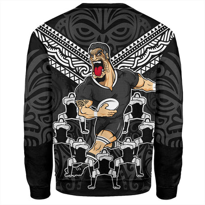 New Zealand Sweatshirt Rugby Maori Tribal Mascot Dringking Style