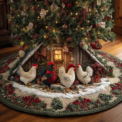 Rustic Christmas Roosters Quilted Tree Skirt-Myprintsy