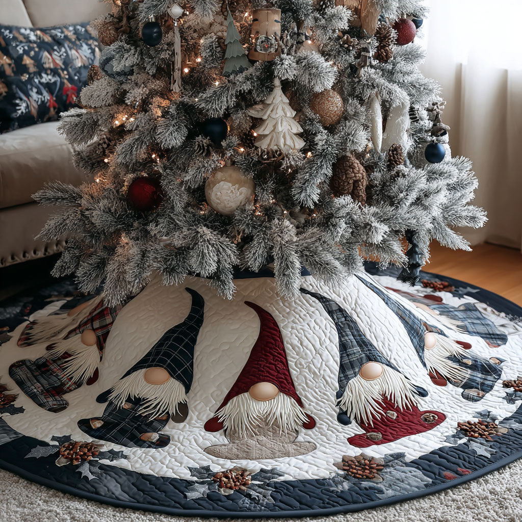 Rustic Snow Gnomes Christmas Quilted Tree Skirt-Myprintsy