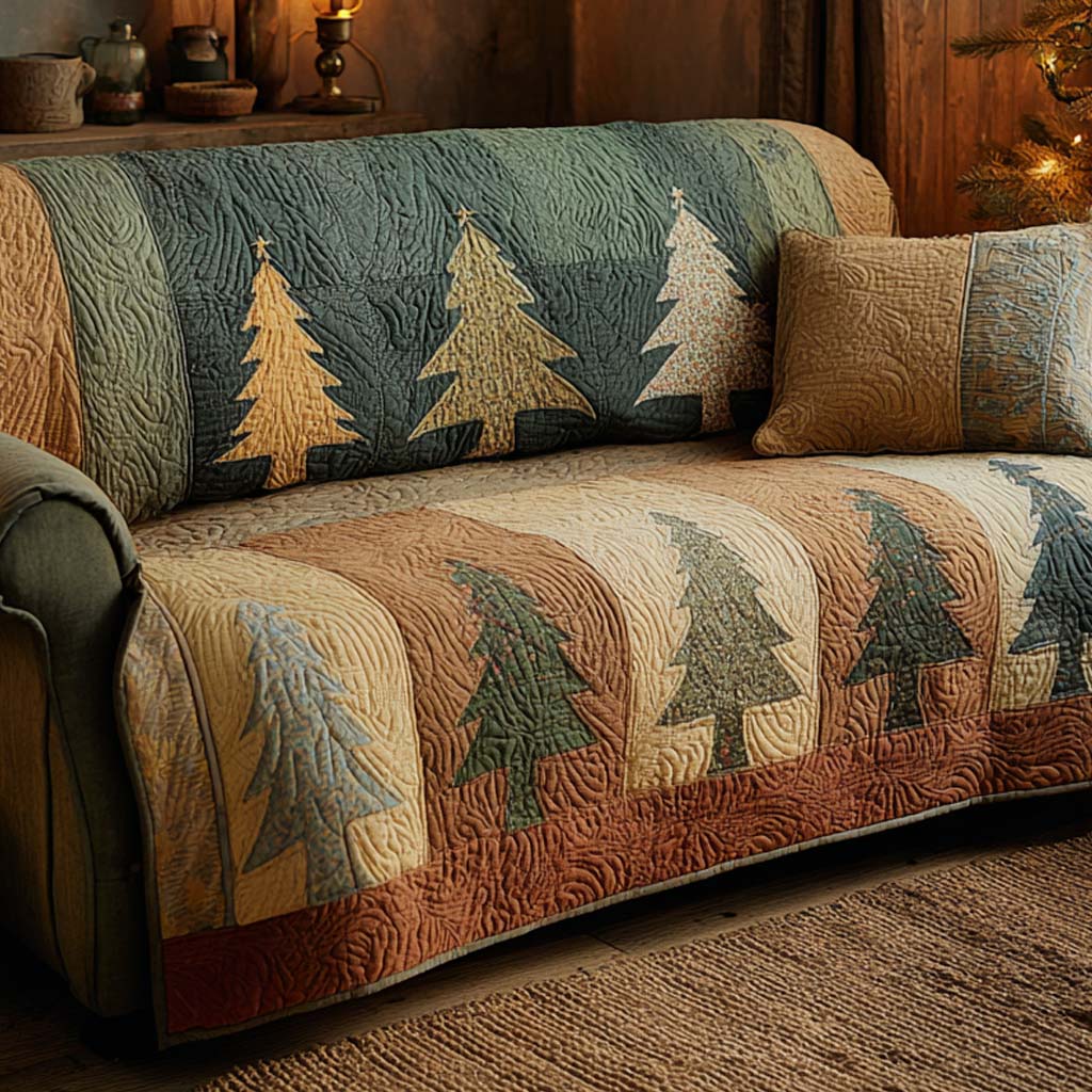 Rustic Winter Pines Quilted Sofa Cover VTQ-Myprintsy