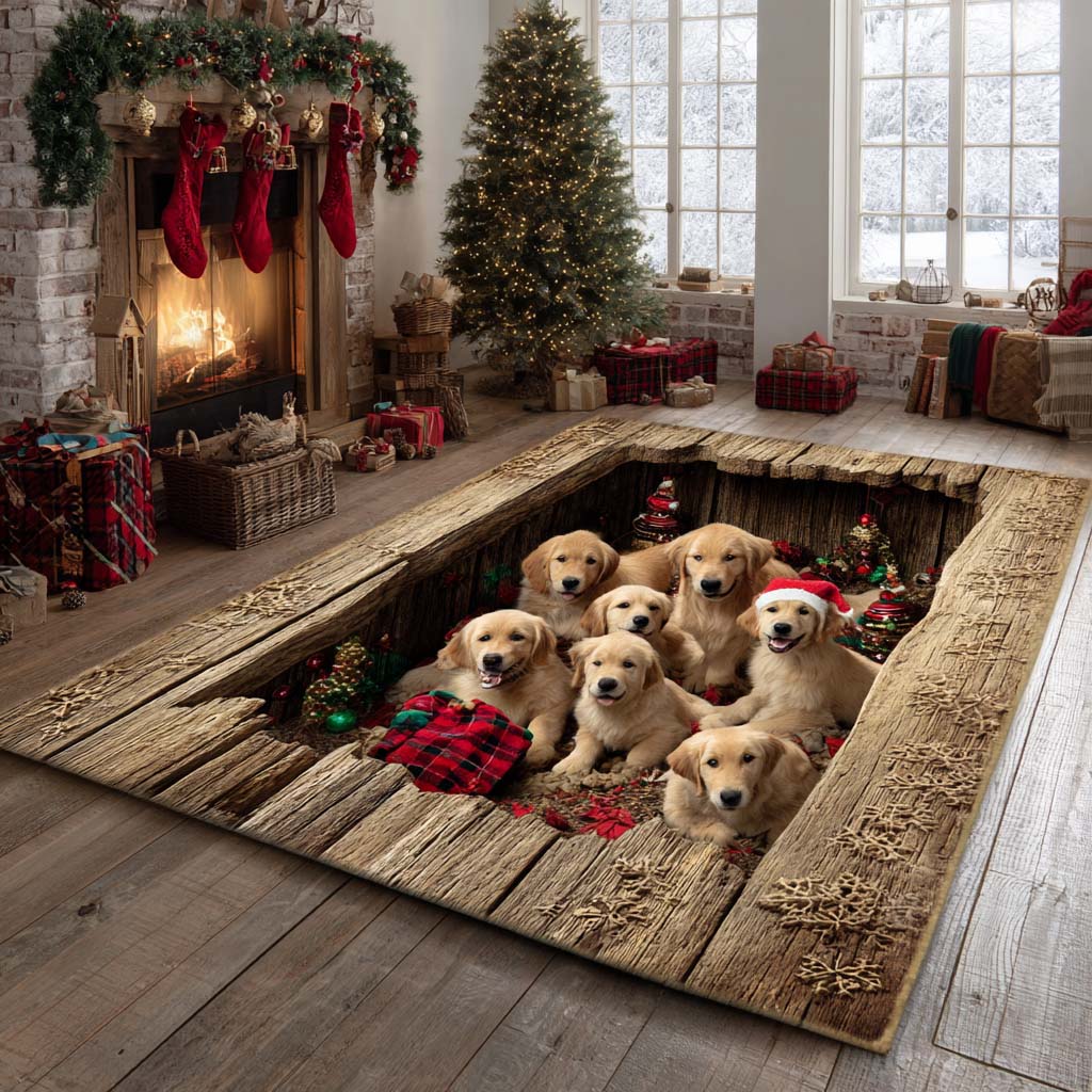 Rustic Yuletide Goldens Area Rug VTQ-Myprintsy