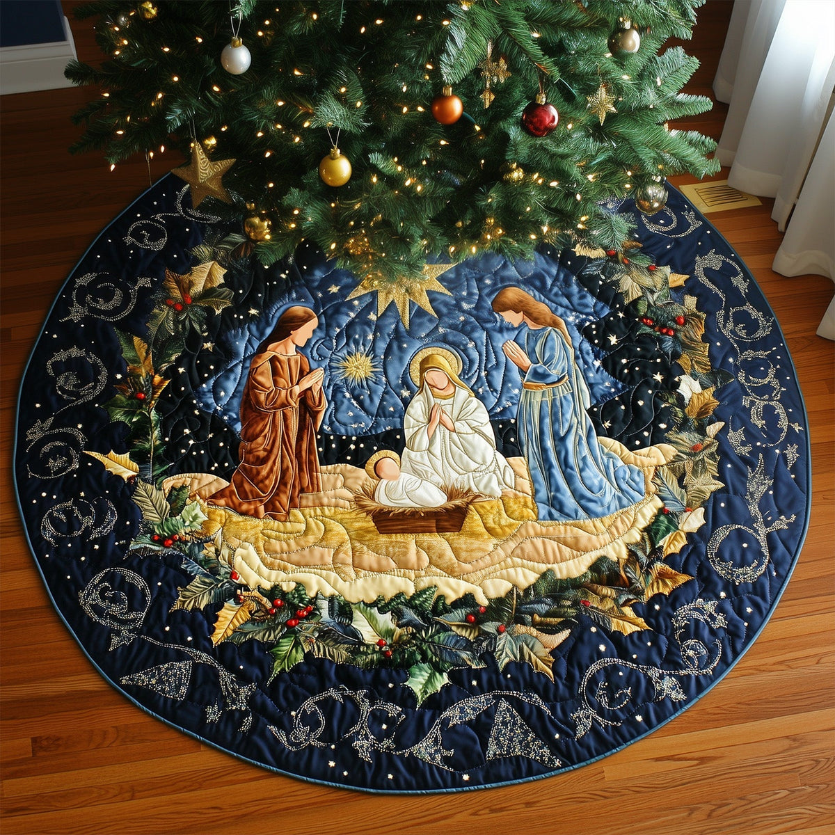 Sacred Joy Quilted Christmas Tree Skirt-Myprintsy