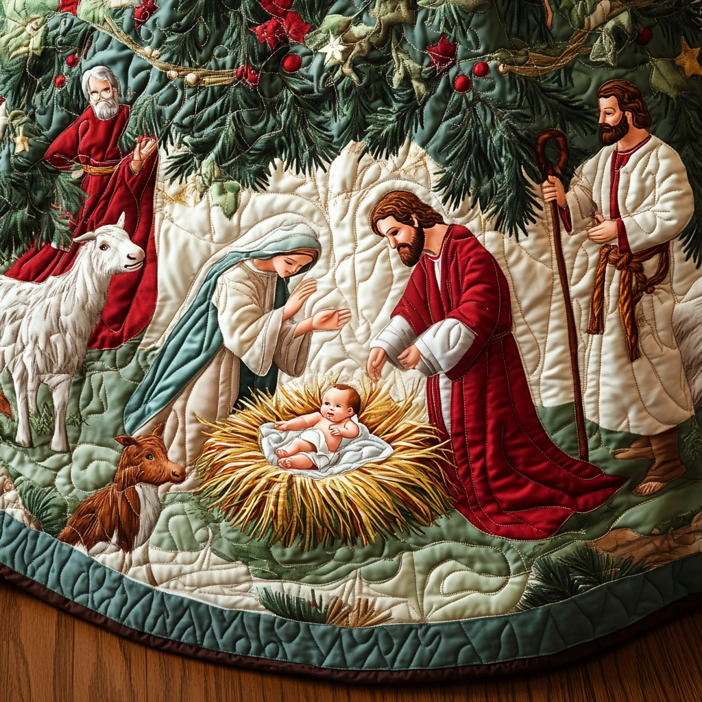 Sacred Scene Christmas Quilted Tree Skirt VH VTQ-Myprintsy