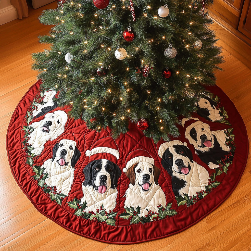 Saint Bernard Christmas Charm Christmas Quilted Tree Skirt-Myprintsy