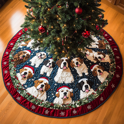 Saint Bernard Christmas Joy Christmas Quilted Tree Skirt-Myprintsy