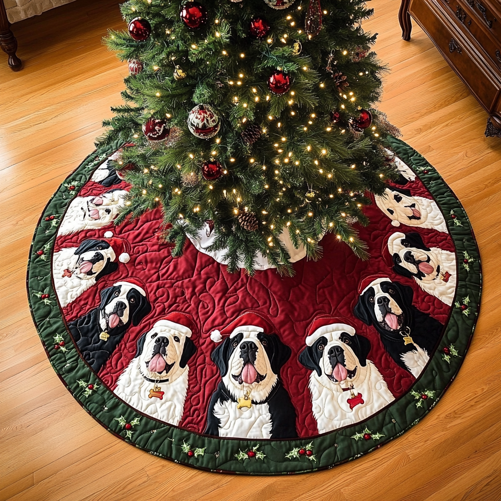 Saint Bernard Noel Christmas Quilted Tree Skirt-Myprintsy