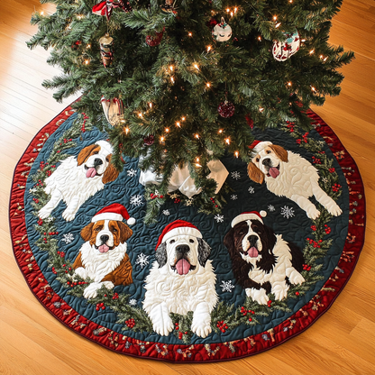 Saint Bernard Noel Night Christmas Quilted Tree Skirt-Myprintsy