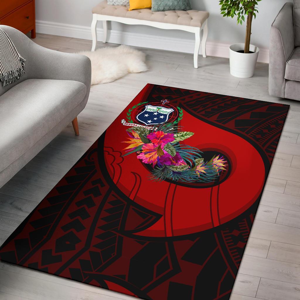 Samoa Area Rug - Polynesian Hook And Hibiscus (Red)-Myprintsy