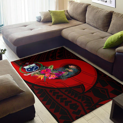 Samoa Area Rug - Polynesian Hook And Hibiscus (Red)-Myprintsy