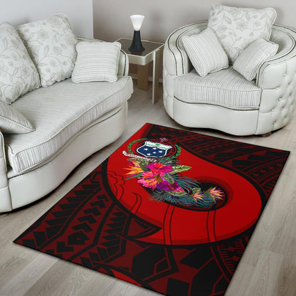 Samoa Area Rug - Polynesian Hook And Hibiscus (Red)-Myprintsy