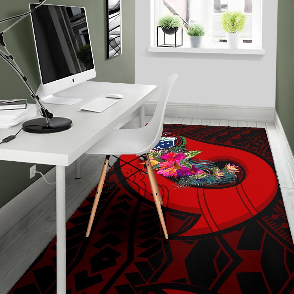 Samoa Area Rug - Polynesian Hook And Hibiscus (Red)-Myprintsy