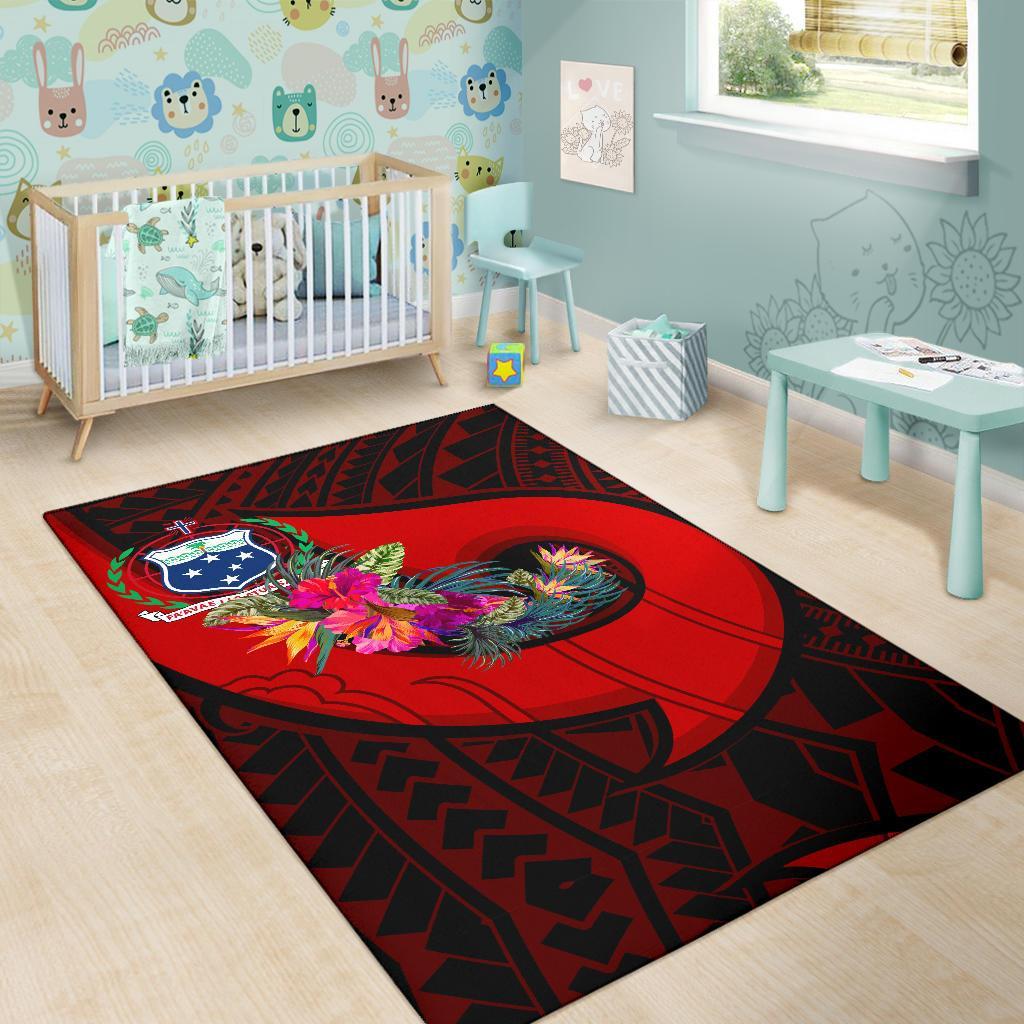 Samoa Area Rug - Polynesian Hook And Hibiscus (Red)-Myprintsy